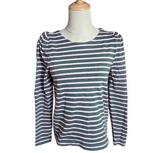 J. Crew Green and Pink Striped Long Sleeve Tee Top